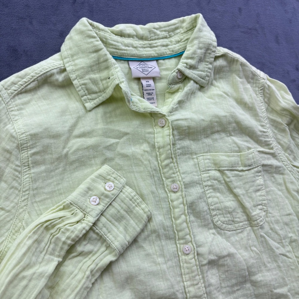 St Johns Bay Womens XS Lime Green Cotton Gauze Tunic Button Down Shirt - Picture 3 of 7